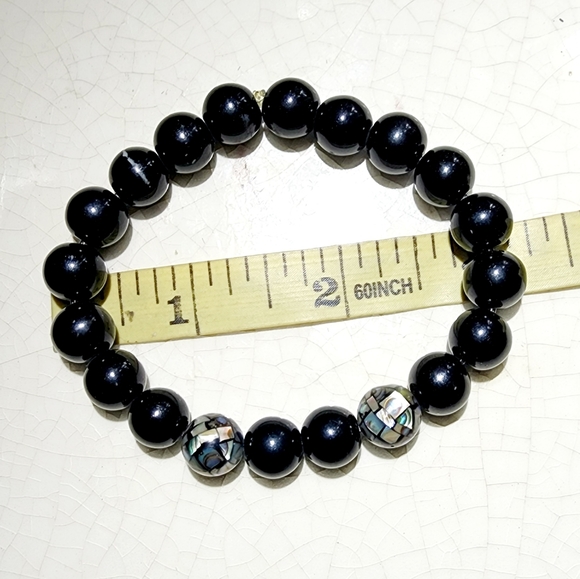 Onyx and marcasite stretch beaded bracelet - Picture 3 of 4
